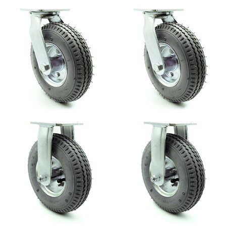 Service Caster 8 Inch Gray Pneumatic Wheel Caster Swivel 2 Rigid, 2PK SCC-100S280-PNB-GRY-2-R280-2